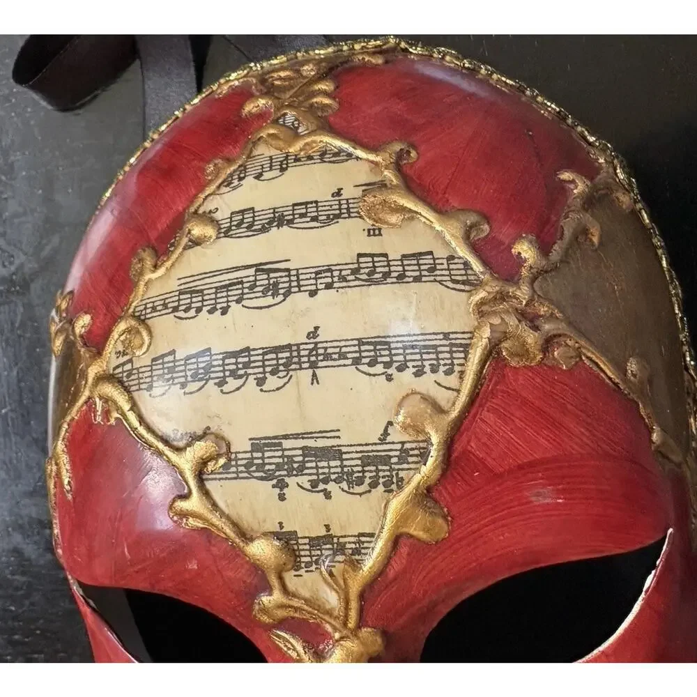 Venetian Mask Italy Hand Painted Volto Music Notes Red Gold Wall Decor Art VtG